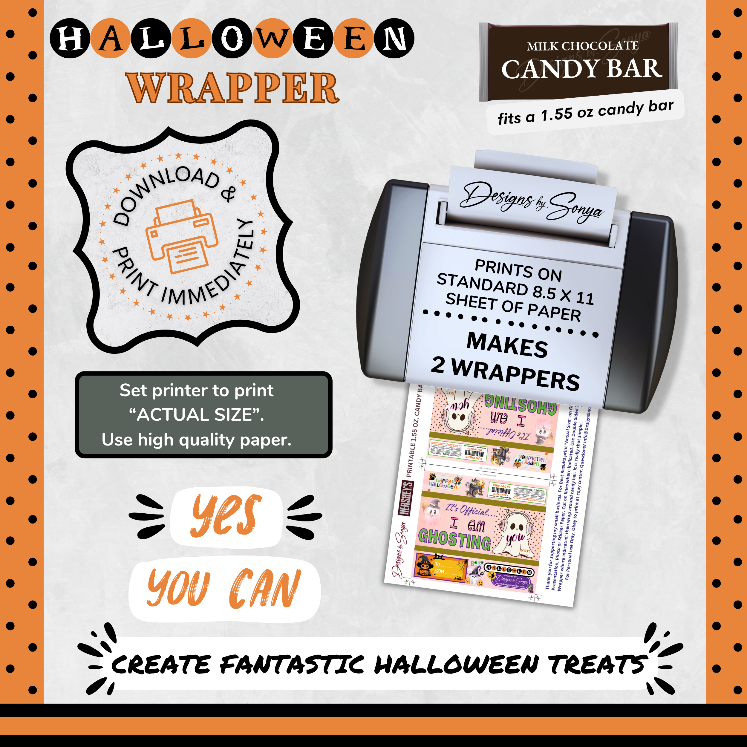 Custom Halloween Digital Candy Bar Wrapper | Printable Candy Bar Covers | Instant Download for Trick-or-Treat Party Favors | Fits 1.55 oz Hershey's Chocolate Bar