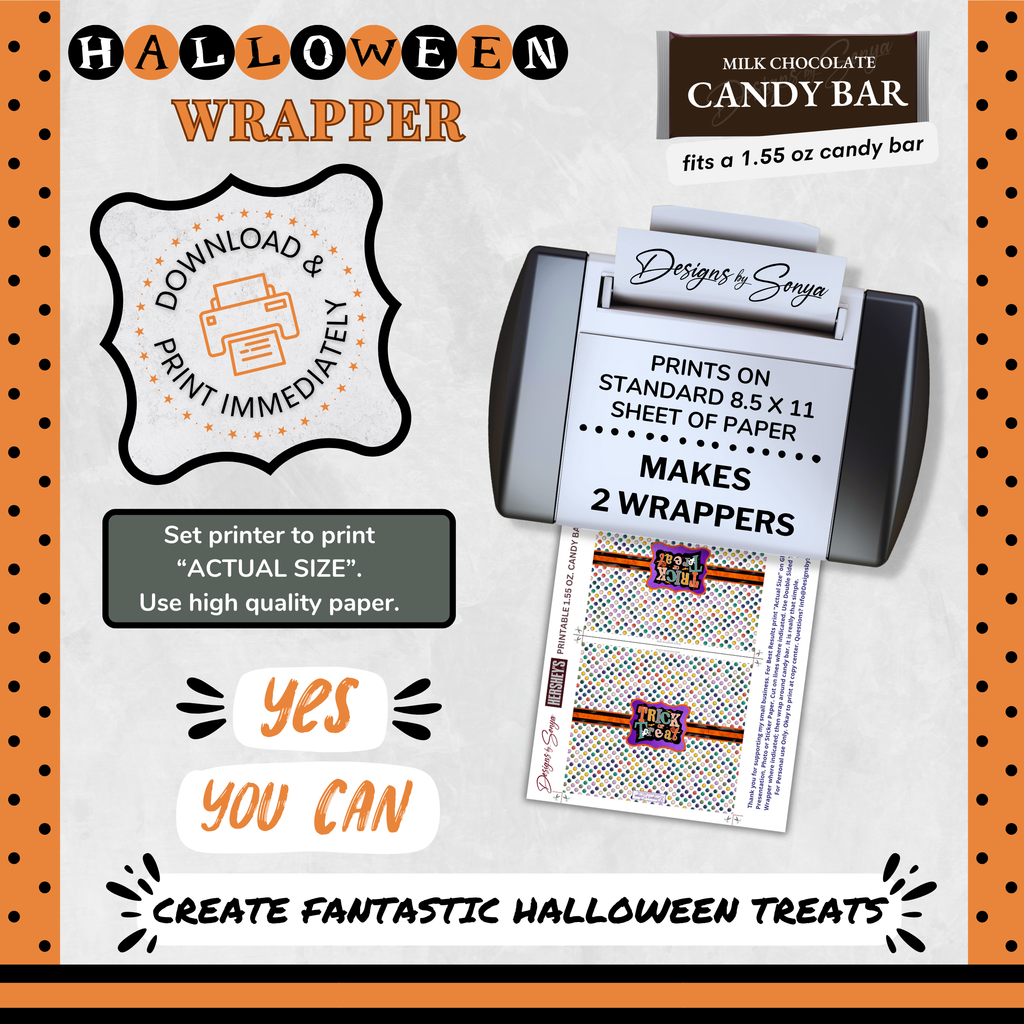 Custom Halloween Digital Candy Bar Wrapper | Printable Candy Bar Covers | Instant Download for Trick-or-Treat Party Favors | Fits 1.55 oz Hershey's Chocolate Bar