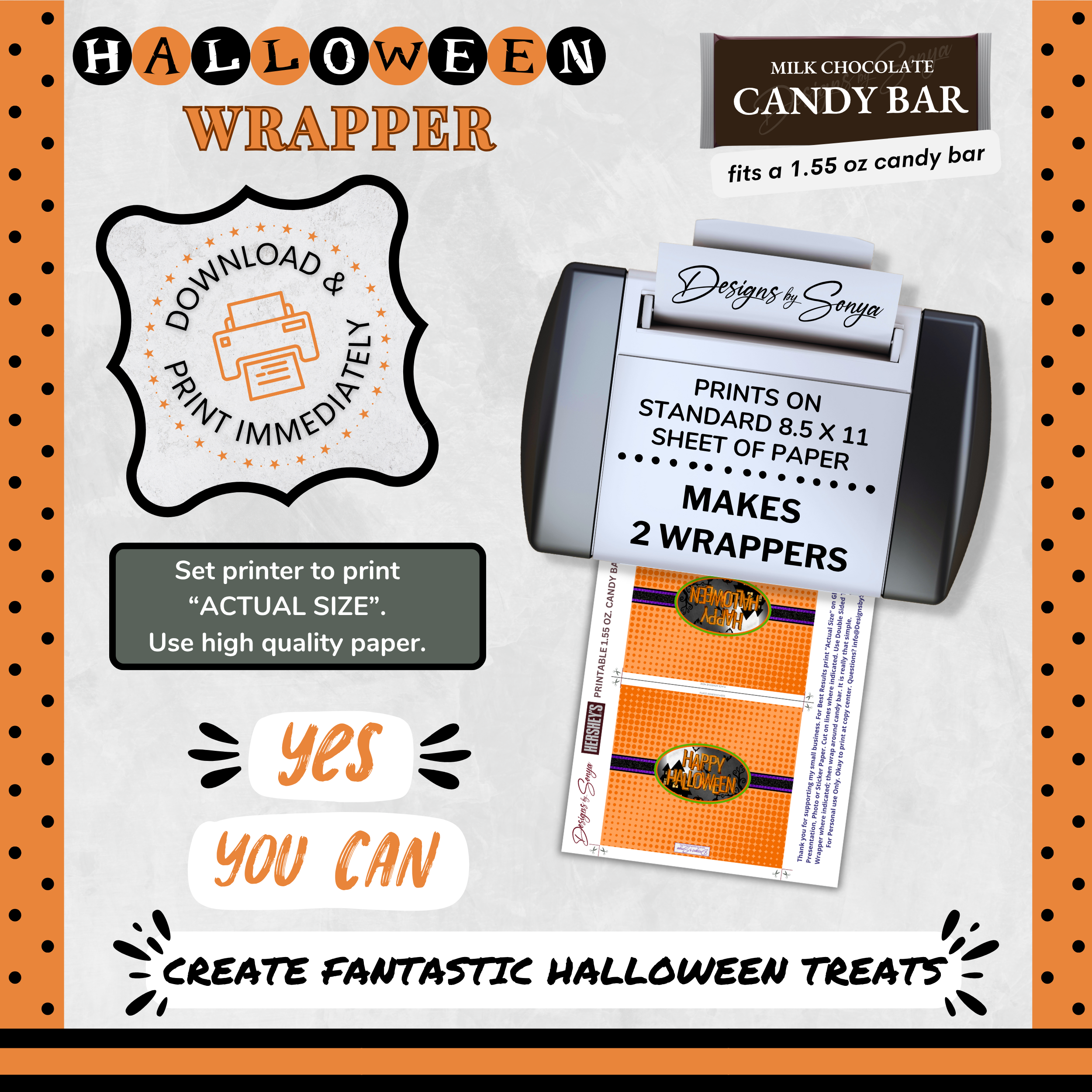 Custom Halloween Digital Candy Bar Wrapper | Printable Candy Bar Covers | Instant Download for Trick-or-Treat Party Favors | Fits 1.55 oz Hershey's Chocolate Bar