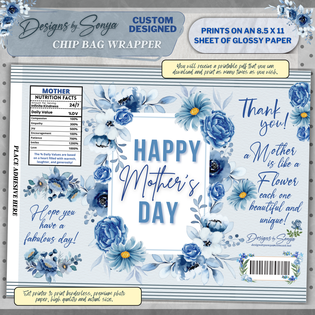 Custom Designed Mother's Day Chip or Treat Bag Wrapper | Party Favor | Simple | Unique | Mom Gift | Instant Download | Print at Home