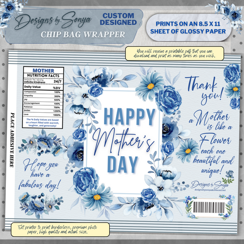Custom Designed Mother's Day Chip or Treat Bag Wrapper | Party Favor | Simple | Unique | Mom Gift | Instant Download | Print at Home