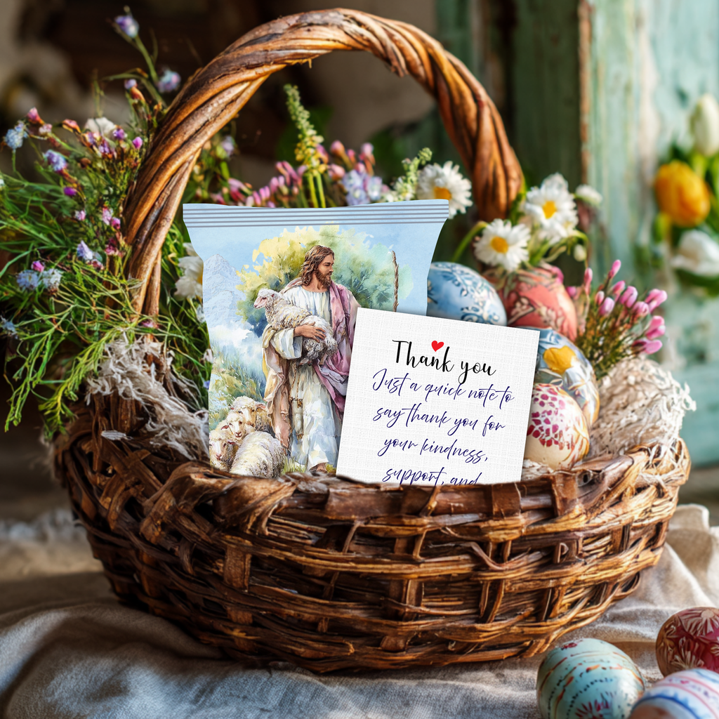 Good Shepherd Printable Chip Bag Wrapper – Christian Easter Treat Bag, Jesus with Lamb – Christian Church Party Favor,  Faith Gift