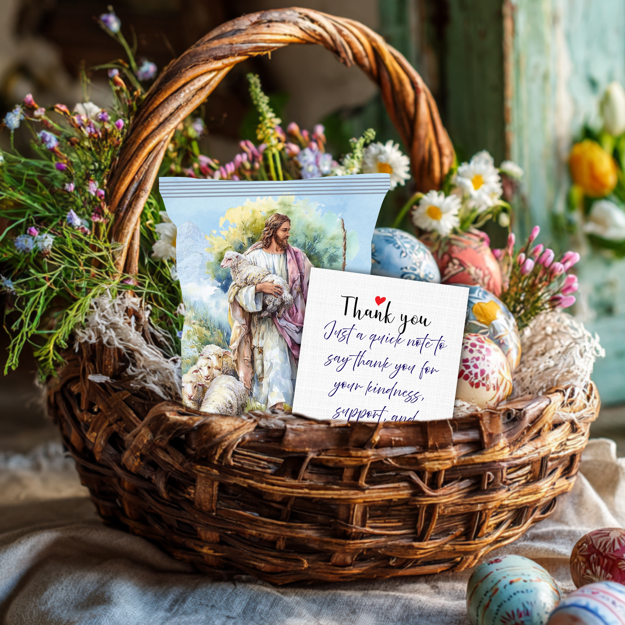 Good Shepherd Printable Chip Bag Wrapper – Christian Easter Treat Bag, Jesus with Lamb – Christian Church Party Favor,  Faith Gift
