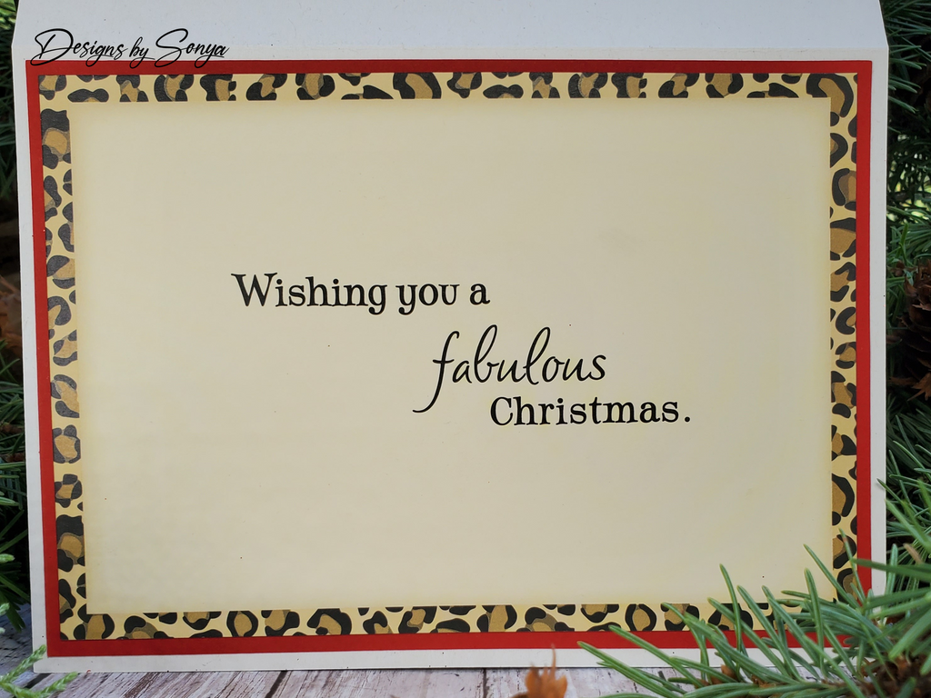 Handcrafted Merry Christmas Card with Red Glitter, Leopard Print, and Black Satin Bow | A2 Holiday Greeting Card, Unique and Elegant Design