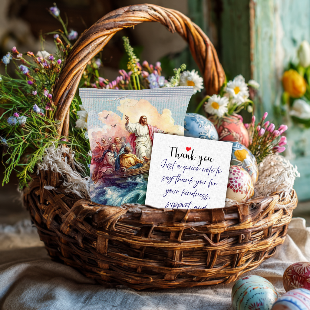 Jesus Calms the Storm Printable Chip Bag Wrapper – Christian Easter Basket Treat, Resurrection Faith Gift, Religious Church Party Favor