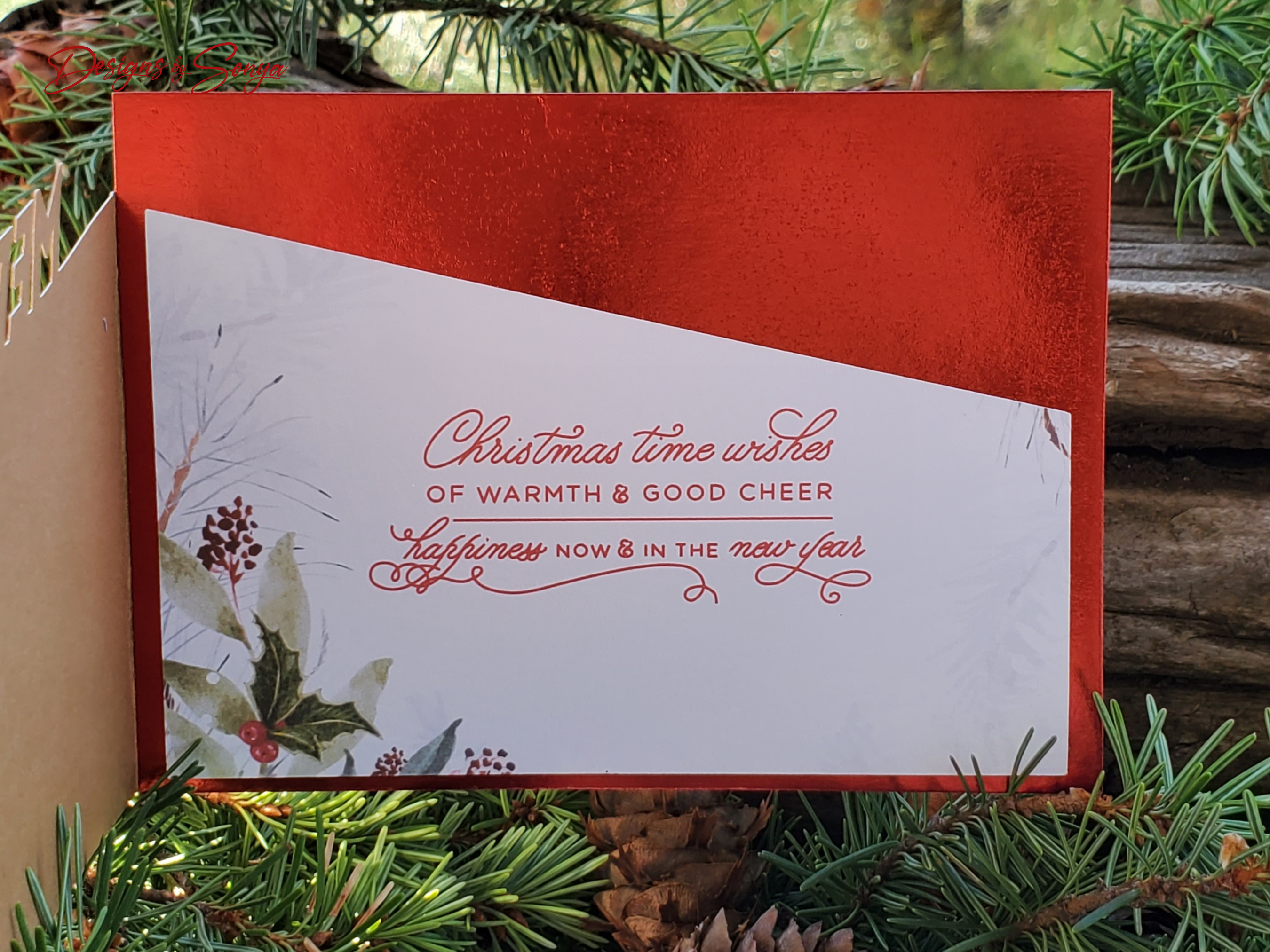 Foil Merry Christmas Card – Red & Green A2 Greeting with Gold Holly Overlay, Handcrafted Holiday Message, Limited Edition Keepsake
