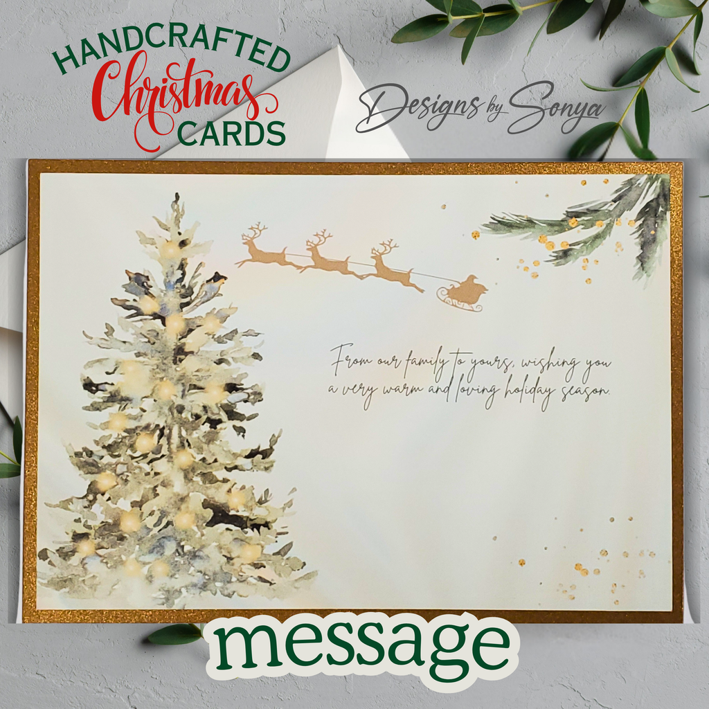 Gold & Ivory Christmas Card with Bow and Rhinestones | Elegant A7 Handcrafted Holiday Greeting | Limited Edition Keepsake