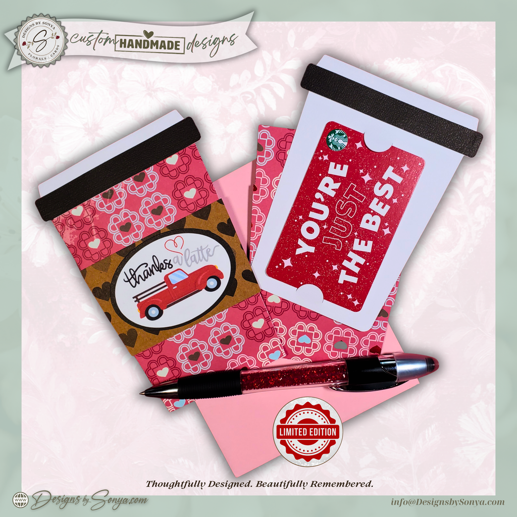 Valentine’s Day Latte Gift Card Holder – Thanks a Latte Coffee Cup Gift Card Sleeve with Pull-Out Insert – Teacher Friend Valentine Gift