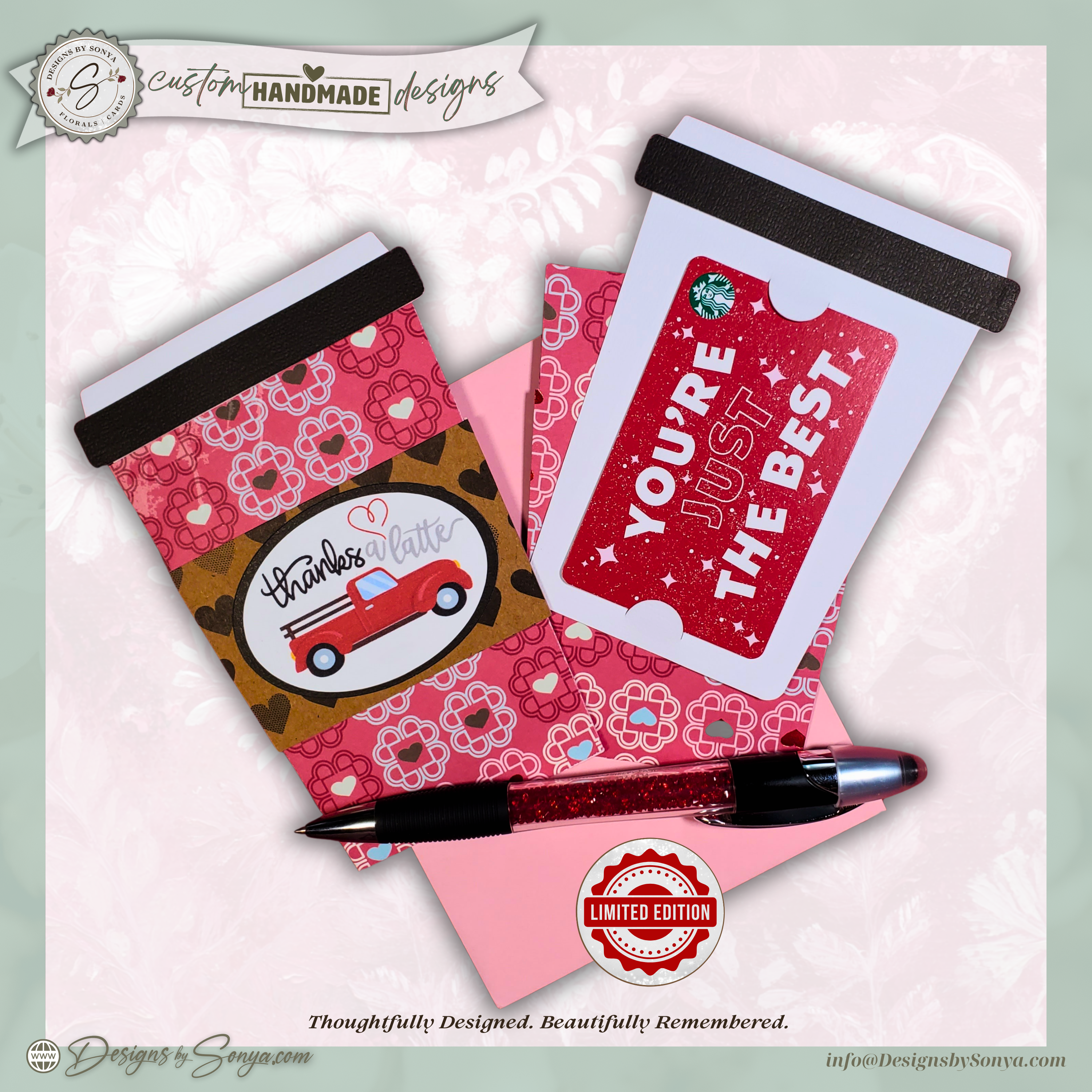Valentine’s Day Latte Gift Card Holder – Thanks a Latte Coffee Cup Gift Card Sleeve with Pull-Out Insert – Teacher Friend Valentine Gift