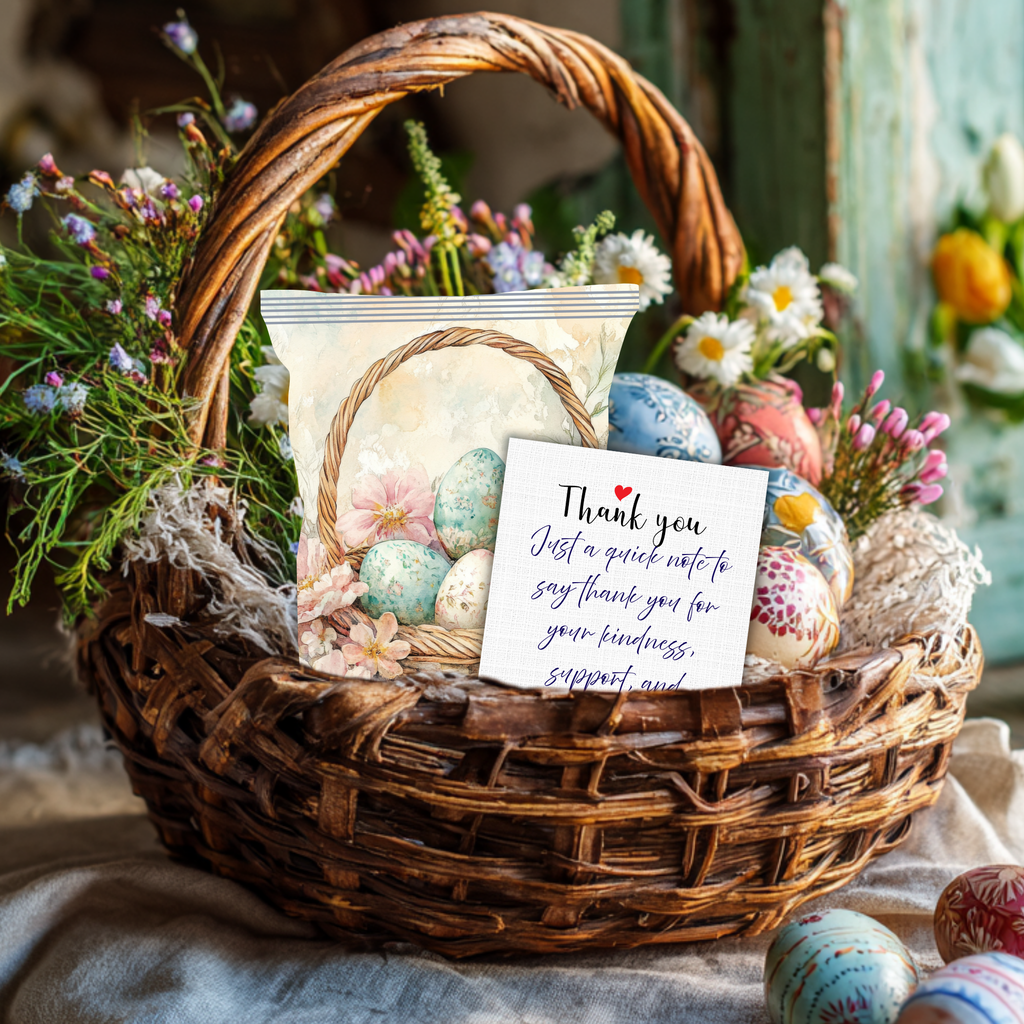 Easter Basket Chip Bag Wrapper Printable – Watercolor Eggs Floral Treat Bag – DIY Spring Easter Basket Party Favor – Snack Wrapper