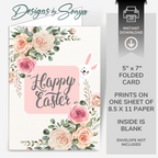 Elegant Custom Designed 5 x 7 Printable Greeting Card - Floral Design of Pink and Beige Roses adorned with "Happy Easter" - Instant Download
