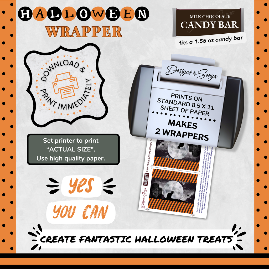 Custom Halloween Digital Candy Bar Wrapper | Printable Candy Bar Covers | Instant Download for Trick-or-Treat Party Favors | Fits 1.55 oz Hershey's Chocolate Bar