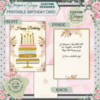 Elegant Gold & Floral Birthday Card 5x7 | Printable Birthday Card | Fits A7 Envelope | Custom Insert Message | Digital Download | Print at Home