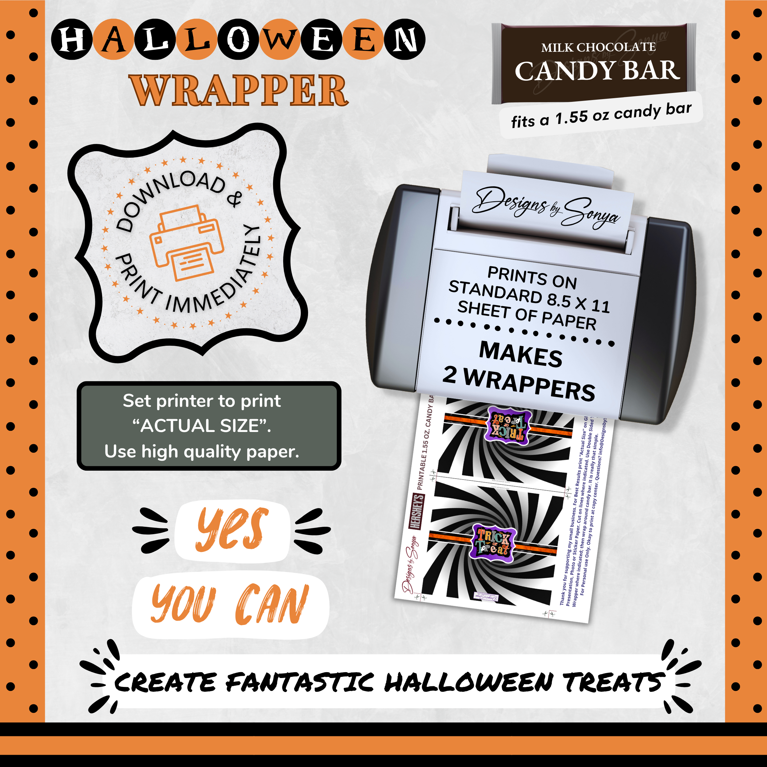 Custom Halloween Digital Candy Bar Wrapper | Printable Candy Bar Covers | Instant Download for Trick-or-Treat Party Favors | Fits 1.55 oz Hershey's Chocolate Bar