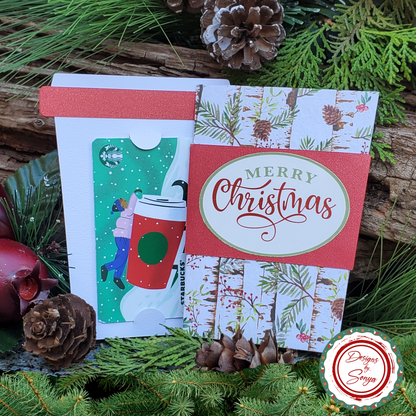 Christmas Coffee Cup Gift Card Holder – Birch Pine Merry Christmas – Handmade Holiday Card for Teachers, Coworkers, Staff
