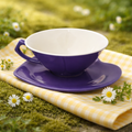 Discontinued Mary Kay Heart Teacup and Saucer Set, Purple Ceramic Cup, Rare Collectible Tea Cup Set, Romantic Gift Idea, New Unused