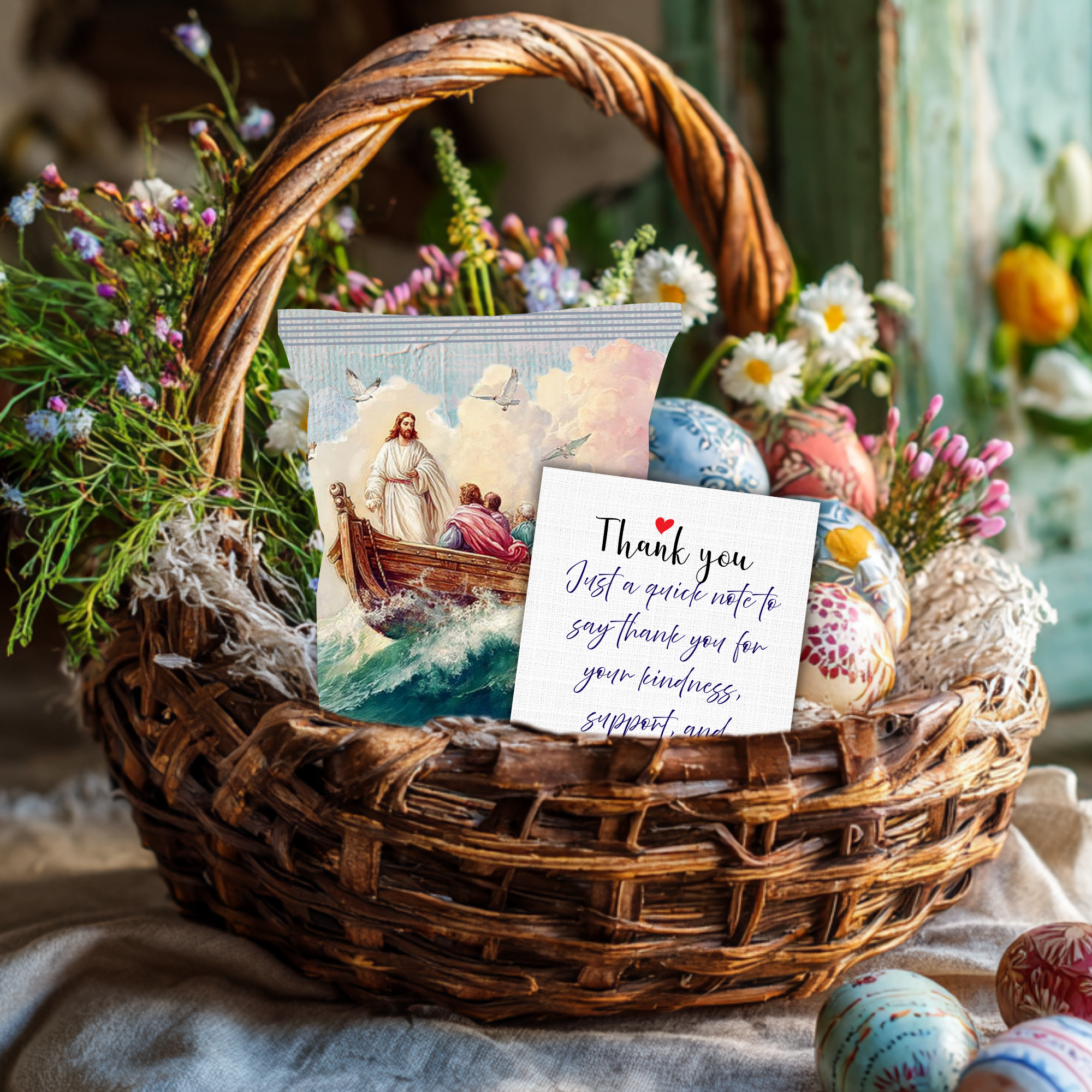 Religious Easter Basket Treat, Jesus Teaching from the Boat Printable Chip Bag Wrapper – Christian Church Party Favor,  Faith Gift