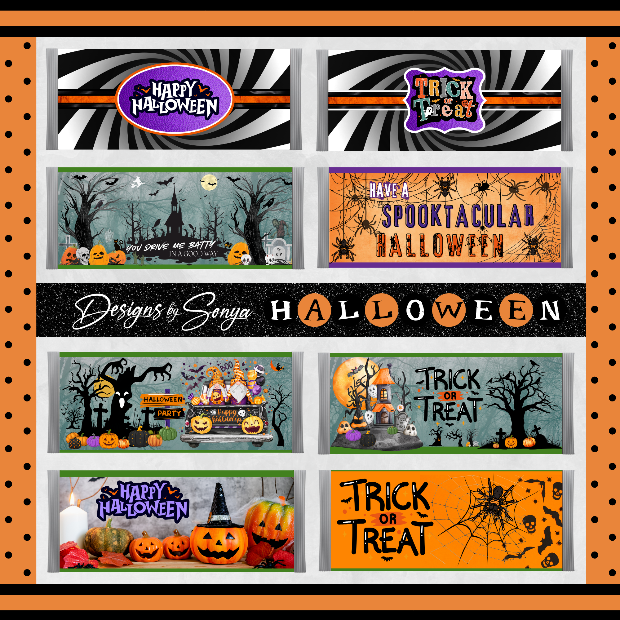 Halloween Gnomes & Spooky Truck Wrapper | Instant Download for Party Favors | Printable Fits 1.55 oz Milk Chocolate Candy Bar