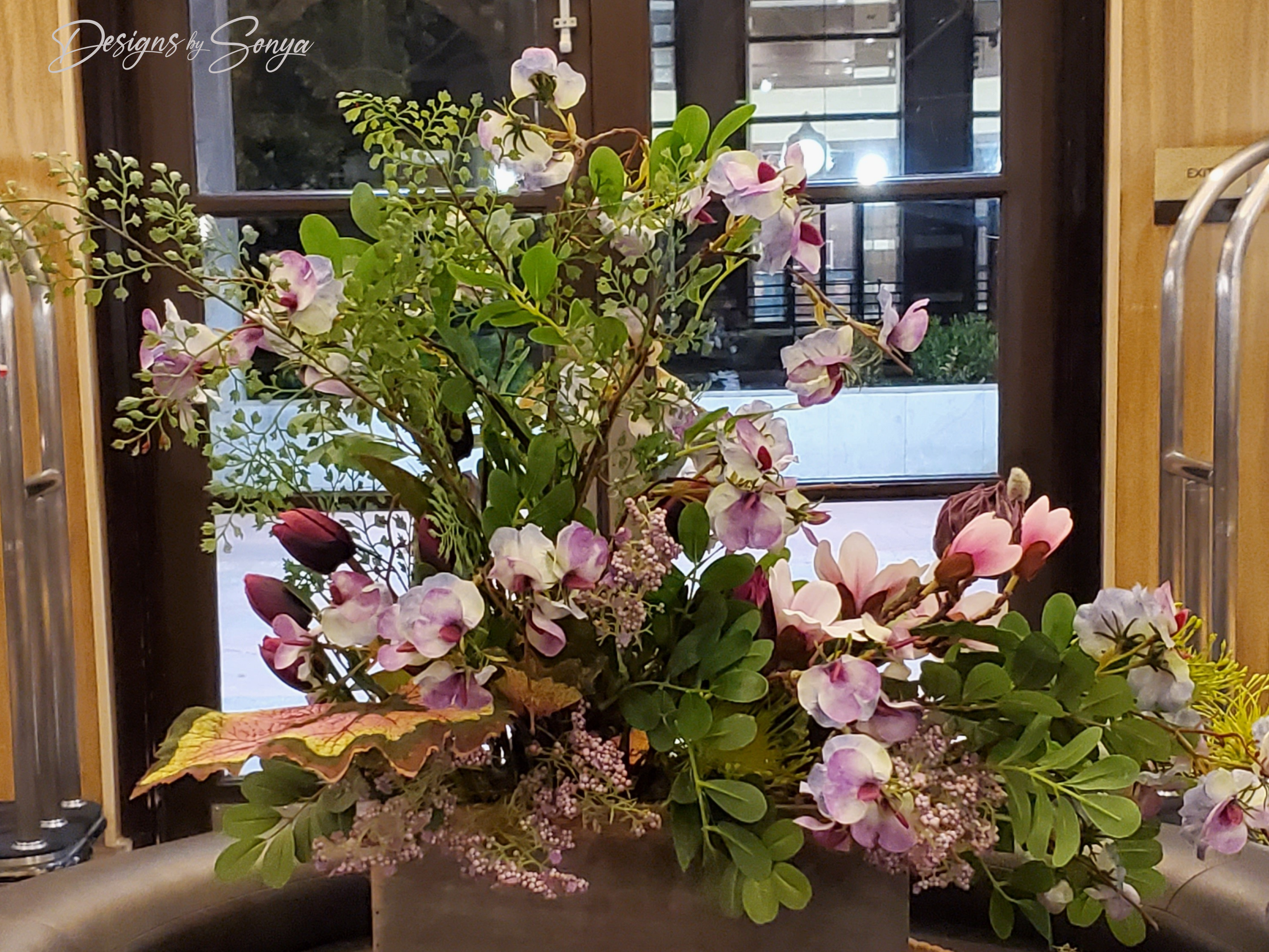 Lifelike | Exquisite | Asymmetrical | Large Flower Arrangement | Magenta Tulips, Pink Magnolias, Purple Sweet Peas | Unique Mothers Day Gift