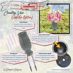 Gray Cemetery Vase with Dual Metal Stakes – Weather-Ready Graveside Flower Holder – Stable Weighted Design for Memorials & Headstones (Add-On Option)