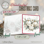 Handcrafted Ornament Design Christmas Card – Unique 7.25” Square Holiday Greeting, Red Satin Bows, Choice of 7 Interior Verses or Custom