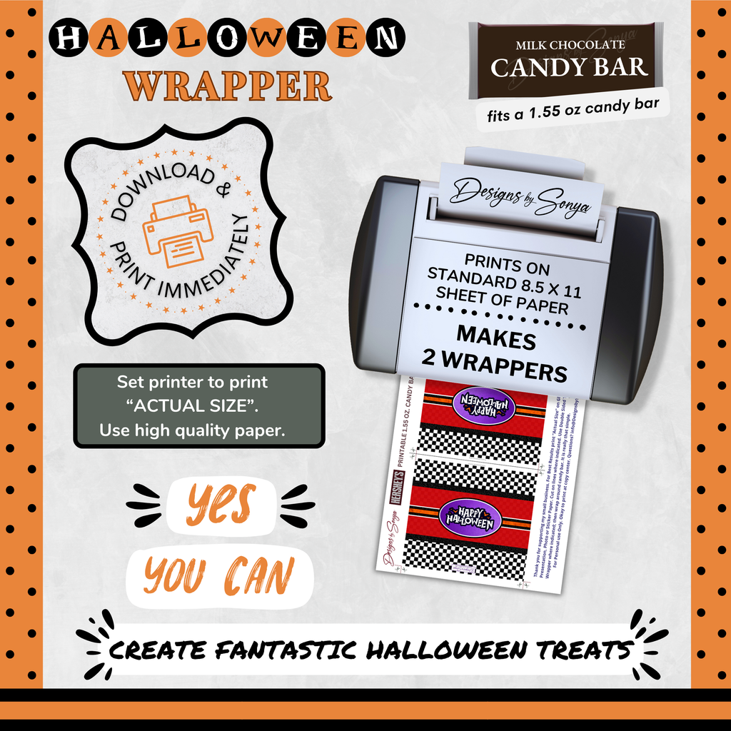 Custom Halloween Digital Candy Bar Wrapper | Printable Candy Bar Covers | Instant Download for Trick-or-Treat Party Favors | Fits 1.55 oz Hershey's Chocolate Bar