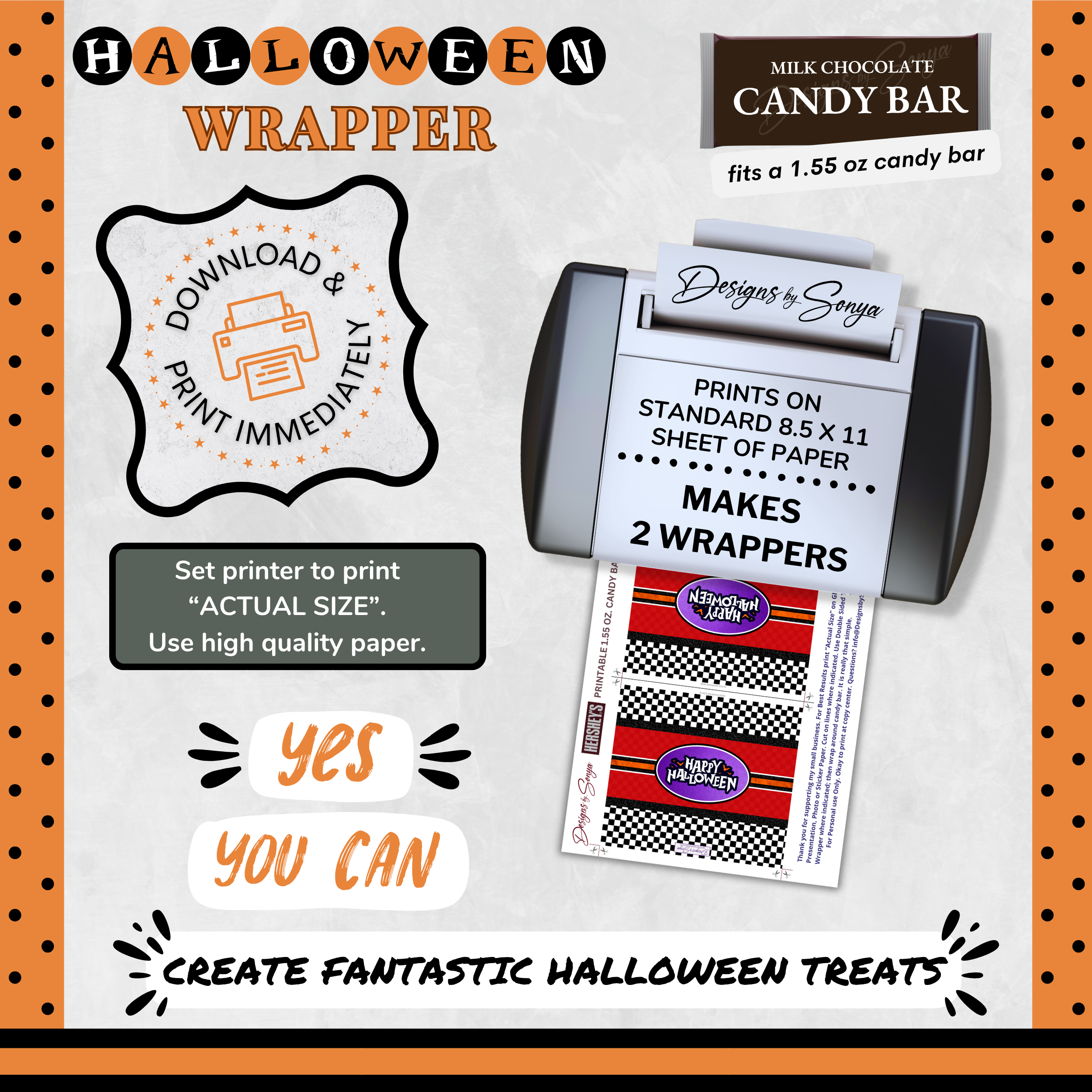 Custom Halloween Digital Candy Bar Wrapper | Printable Candy Bar Covers | Instant Download for Trick-or-Treat Party Favors | Fits 1.55 oz Hershey's Chocolate Bar