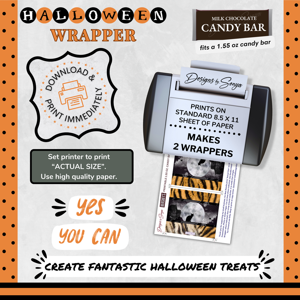 Custom Halloween Digital Candy Bar Wrapper | Printable Candy Bar Covers | Instant Download for Trick-or-Treat Party Favors | Fits 1.55 oz Hershey's Chocolate Bar