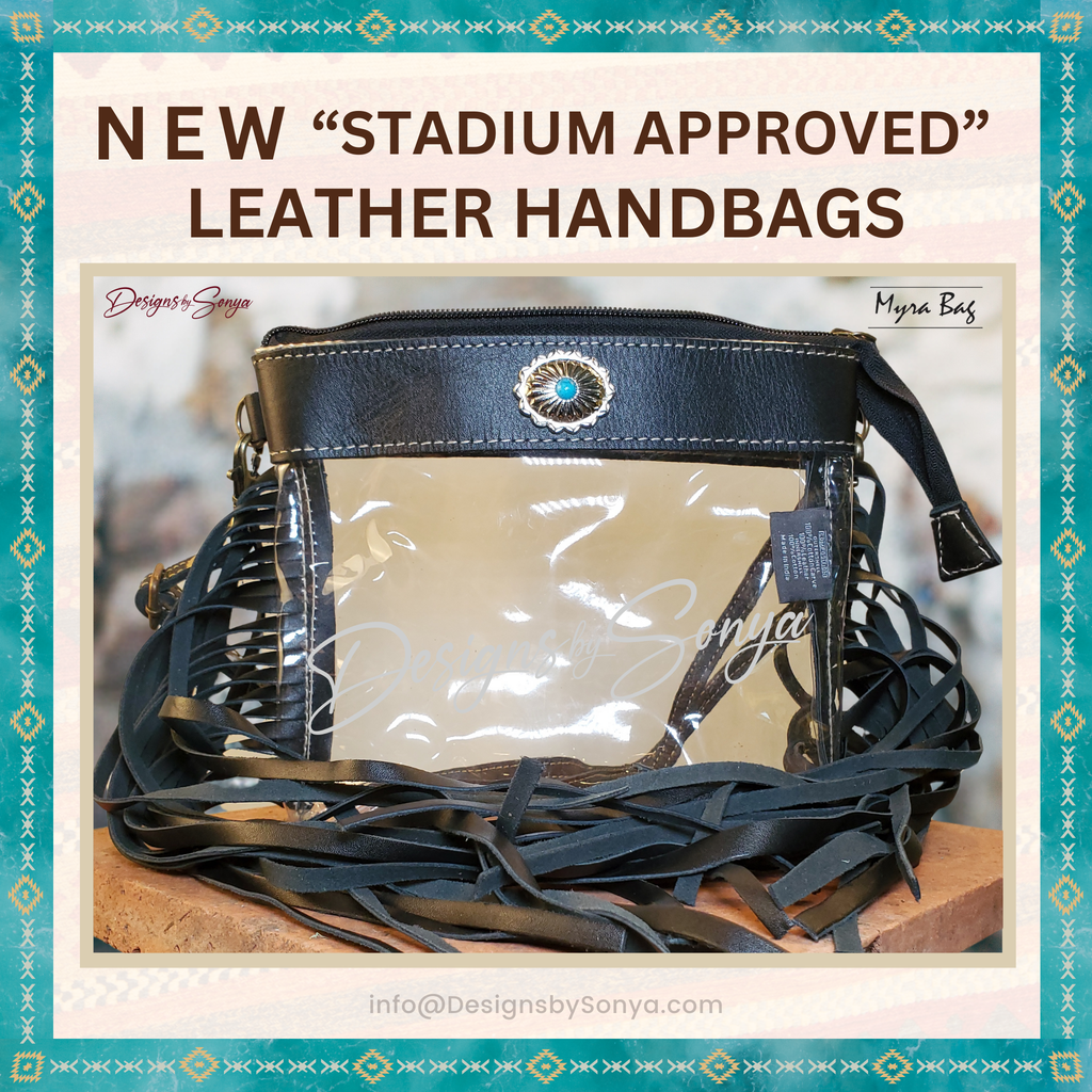 Azura Clear Crossbody Bag by Myra - Stadium Approved Western Leather Handbag with Fringe, Adjustable Strap, and Concho Detailing | Black