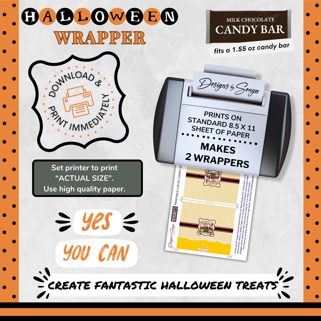 Custom Halloween Digital Candy Bar Wrapper | Printable Candy Bar Covers | Instant Download for Trick-or-Treat Party Favors | Fits 1.55 oz Hershey's Chocolate Bar