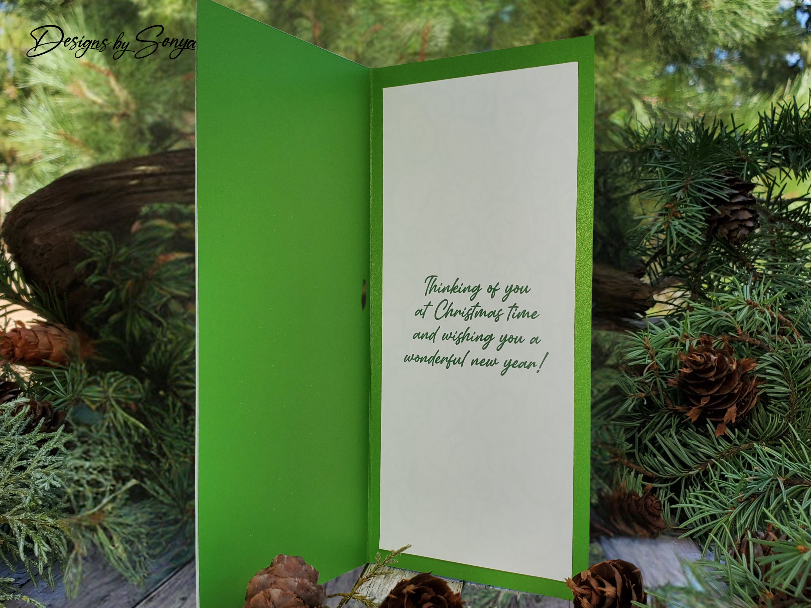 Handcrafted Merry Christmas Tree Card with Gold Star | Green Holiday Card | Elegant Design, 3.75"x8.25"
