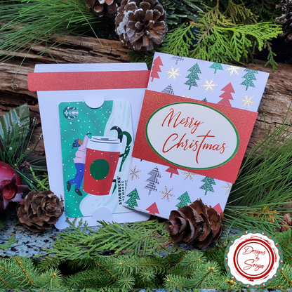 Christmas Tree Gift Card Holder – Coffee Cup Style | Festive Holiday Gift for Teachers, Coworkers, Friends | Merry Christmas Envelope