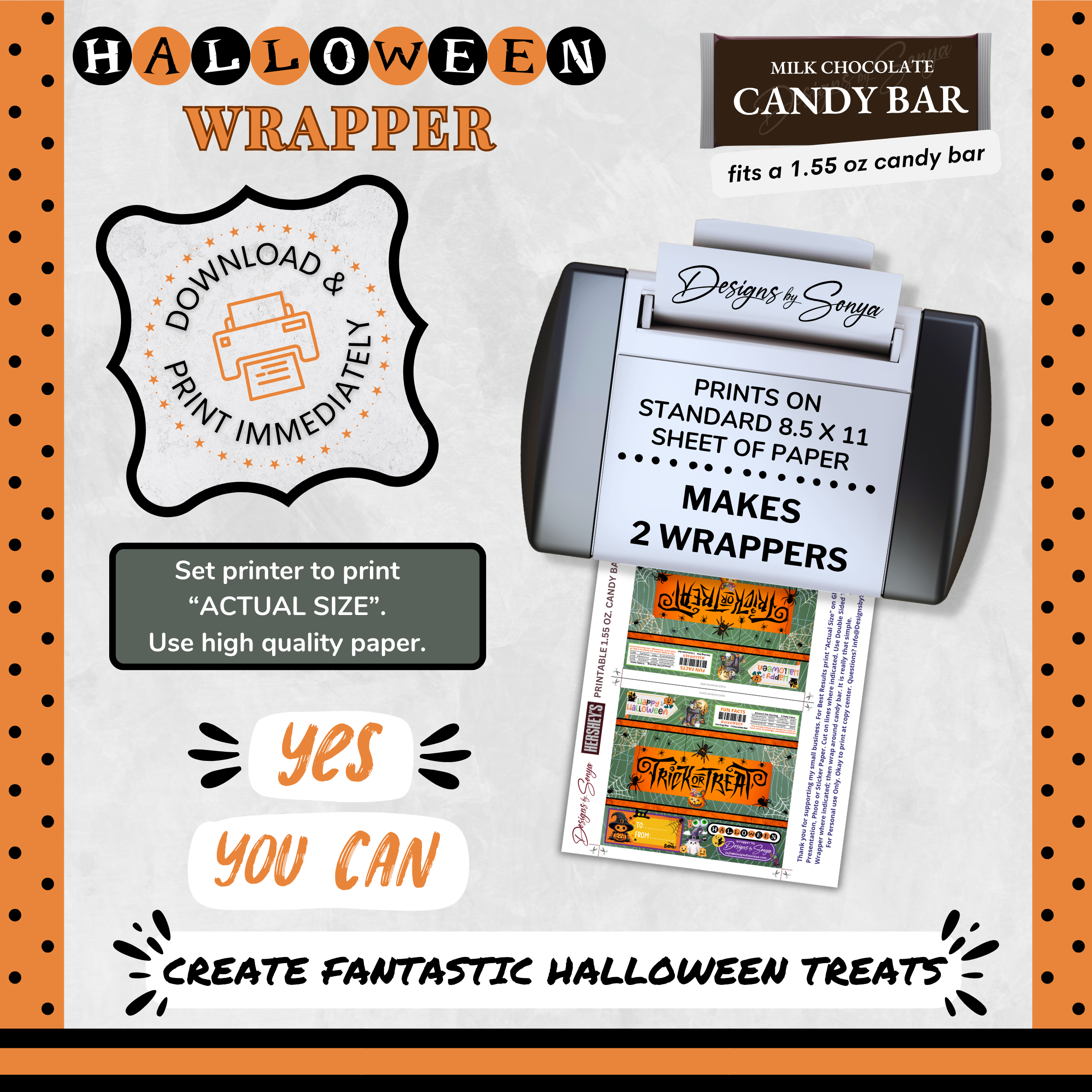 Custom Halloween Digital Candy Bar Wrapper | Printable Candy Bar Covers | Instant Download for Trick-or-Treat Party Favors | Fits 1.55 oz Hershey's Chocolate Bar