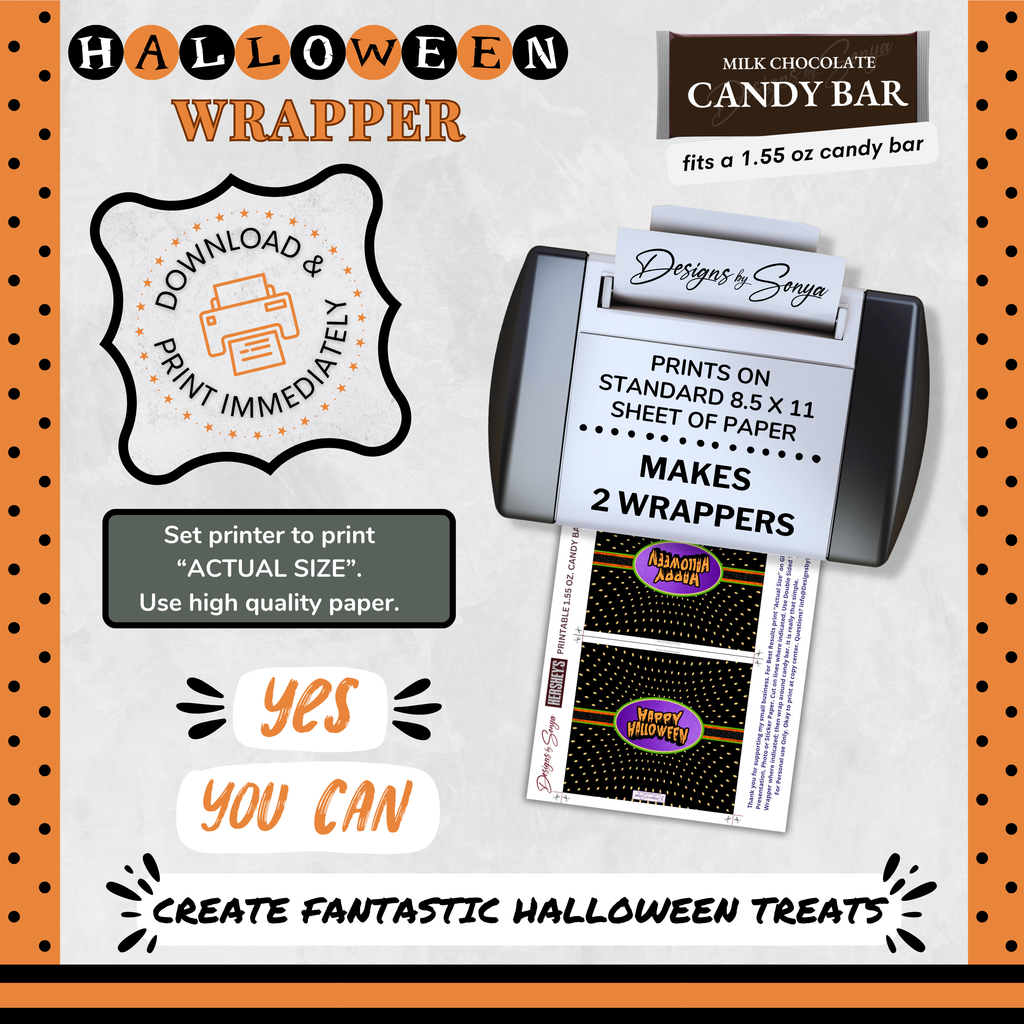 Custom Halloween Digital Candy Bar Wrapper | Printable Candy Bar Covers | Instant Download for Trick-or-Treat Party Favors | Fits 1.55 oz Hershey's Chocolate Bar