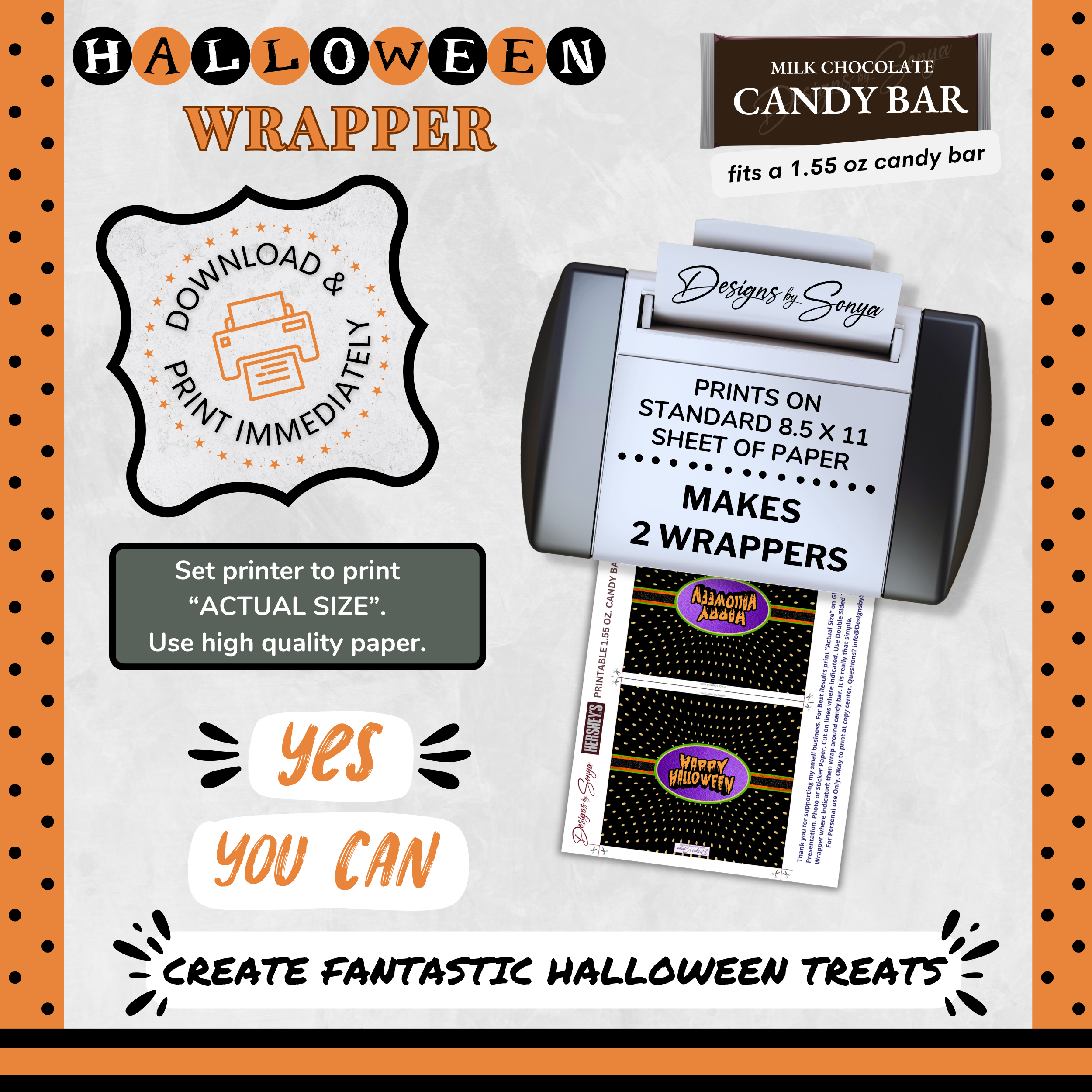 Custom Halloween Digital Candy Bar Wrapper | Printable Candy Bar Covers | Instant Download for Trick-or-Treat Party Favors | Fits 1.55 oz Hershey's Chocolate Bar