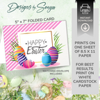 Happy Easter Pink Stripe | Custom Designed | 5 x 7 Printable Greeting Card | Matching Envelope Included | Instant Download | Print from Home