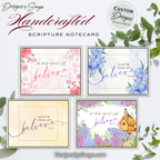 Handcrafted Christian Notecard – Blush Cherry Blossom Card – Mark 5:36 “Just Believe” – A2 Blank Scripture Encouragement Card – Faith Stationery