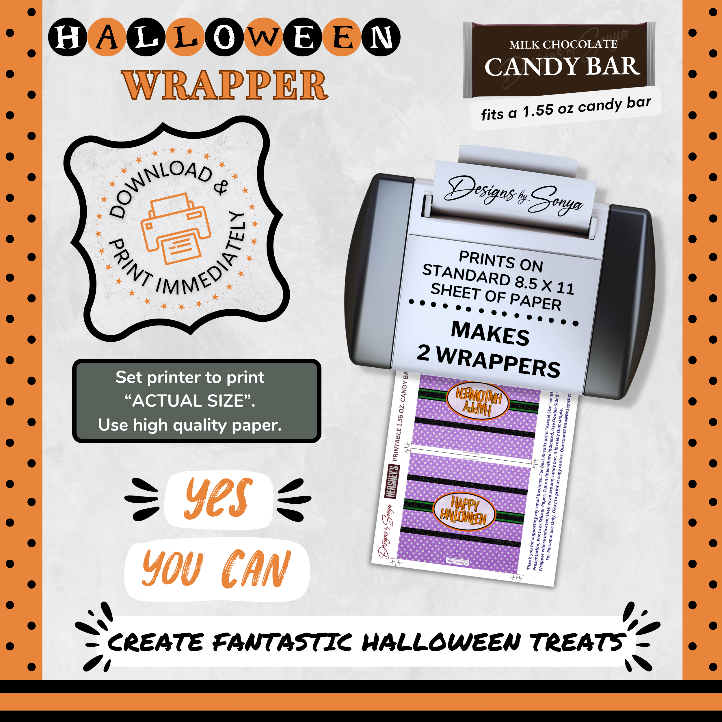Custom Halloween Digital Candy Bar Wrapper | Printable Candy Bar Covers | Instant Download for Trick-or-Treat Party Favors | Fits 1.55 oz Hershey's Chocolate Bar