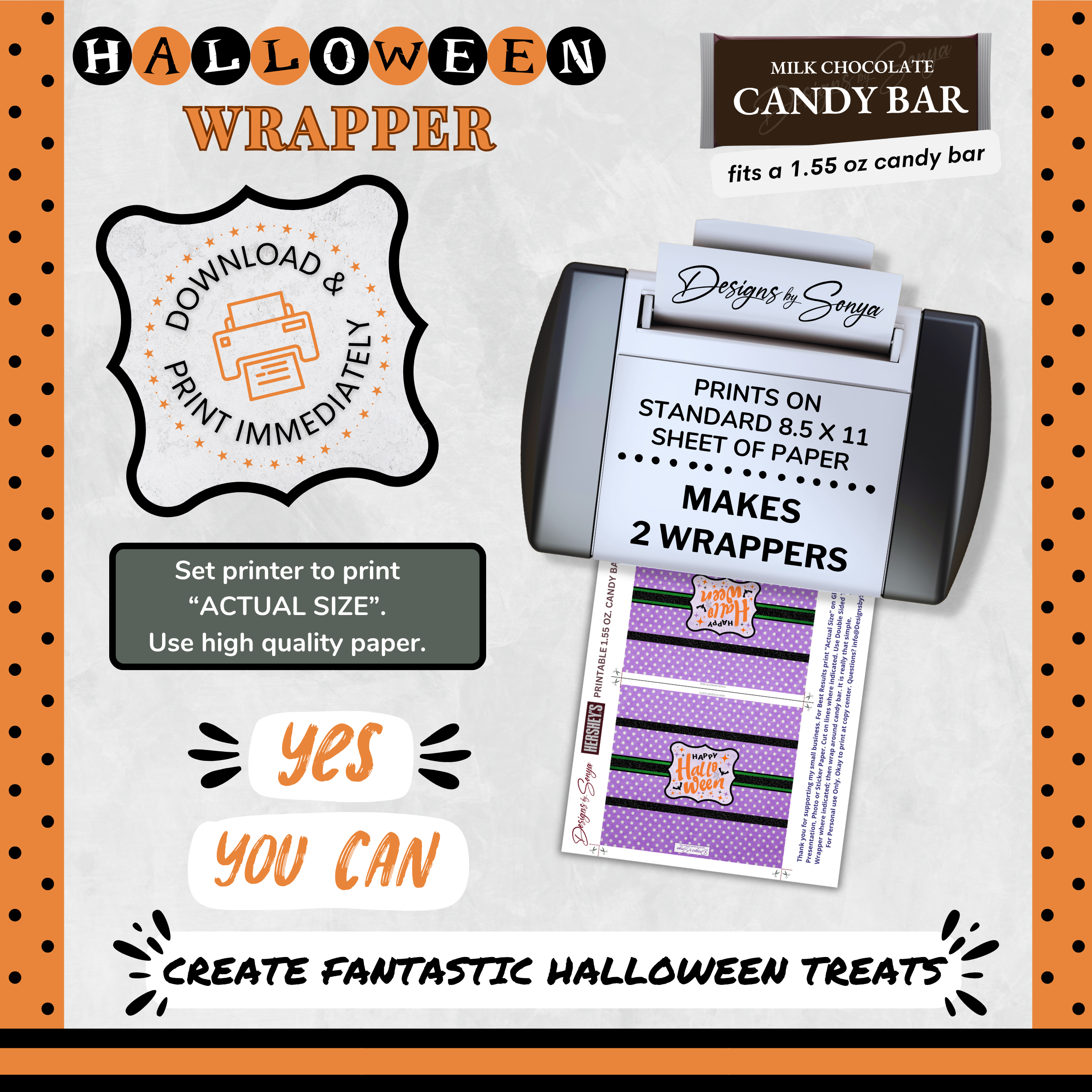Custom Halloween Digital Candy Bar Wrapper | Printable Candy Bar Covers | Instant Download for Trick-or-Treat Party Favors | Fits 1.55 oz Hershey's Chocolate Bar