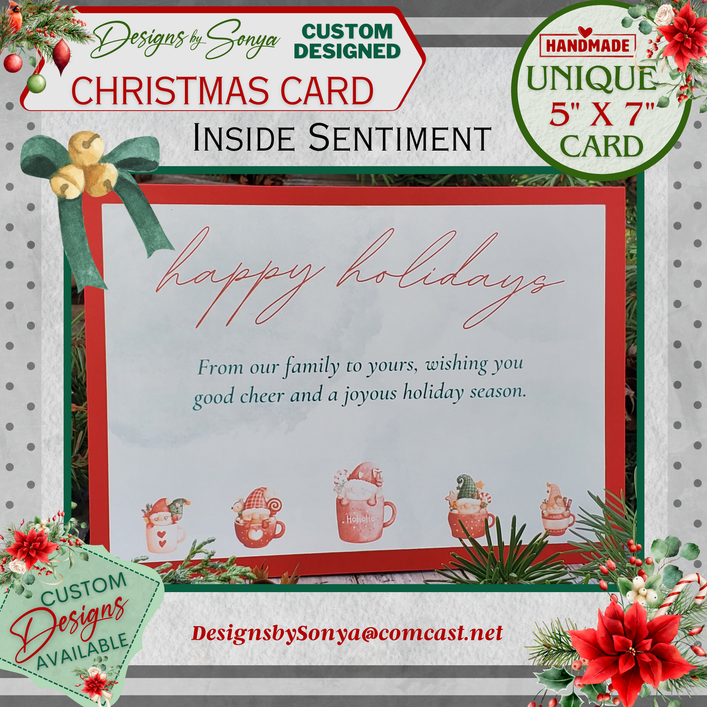 LIMITED EDITION | Festive Good Cheer Glitter Mugs | 5" x7" Sparkling Christmas Card | Custom Designed 3D Layered | Unique Holiday Greetings
