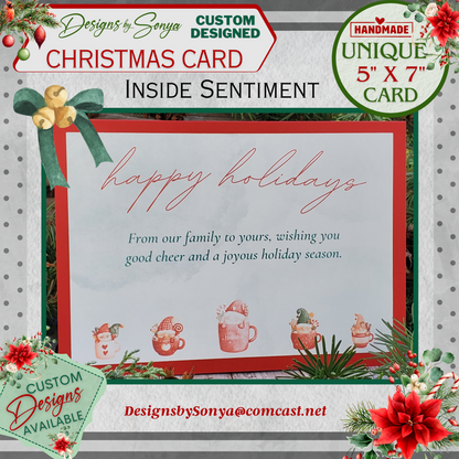 LIMITED EDITION | Festive Good Cheer Glitter Mugs | 5" x7" Sparkling Christmas Card | Custom Designed 3D Layered | Unique Holiday Greetings