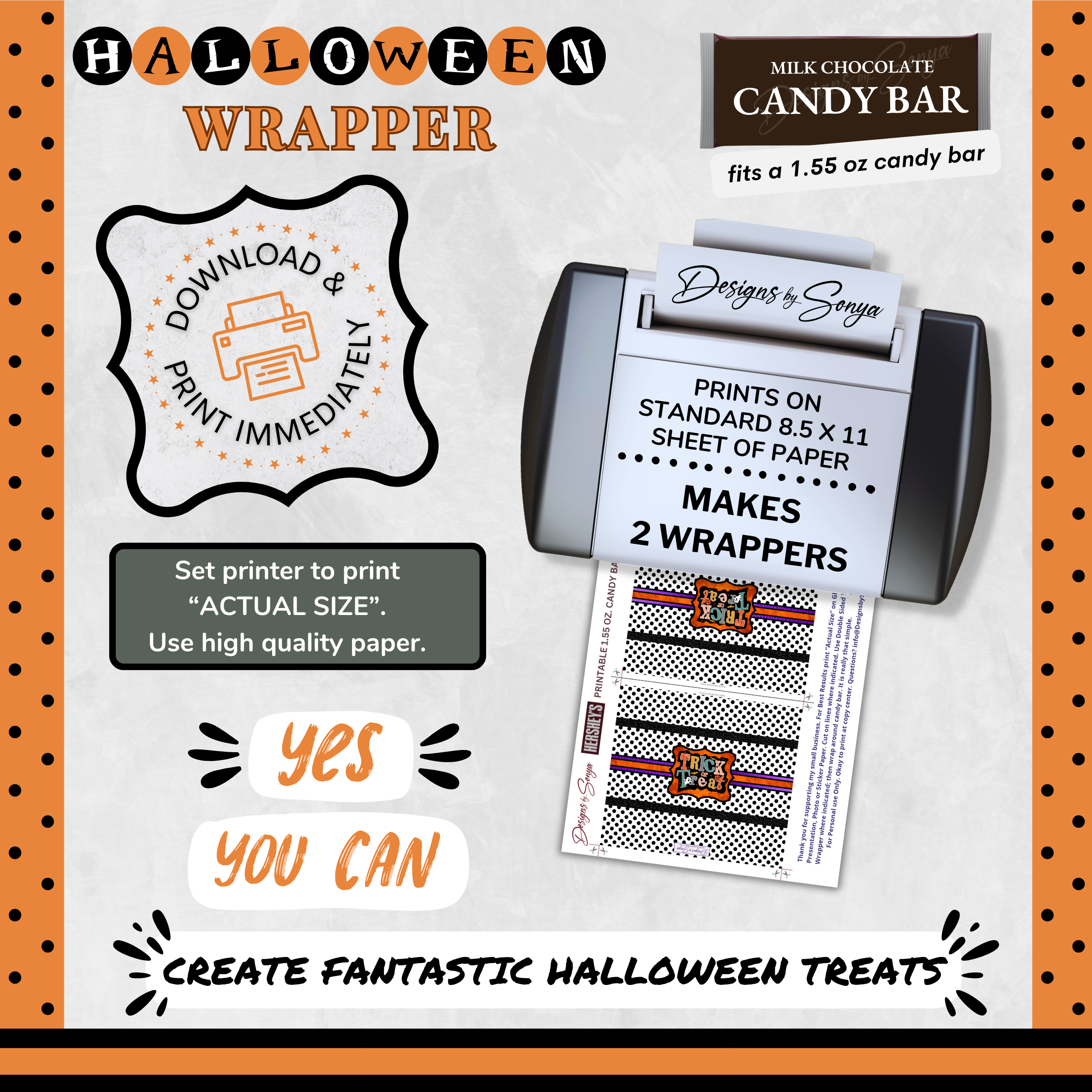 Custom Halloween Digital Candy Bar Wrapper | Printable Candy Bar Covers | Instant Download for Trick-or-Treat Party Favors | Fits 1.55 oz Hershey's Chocolate Bar