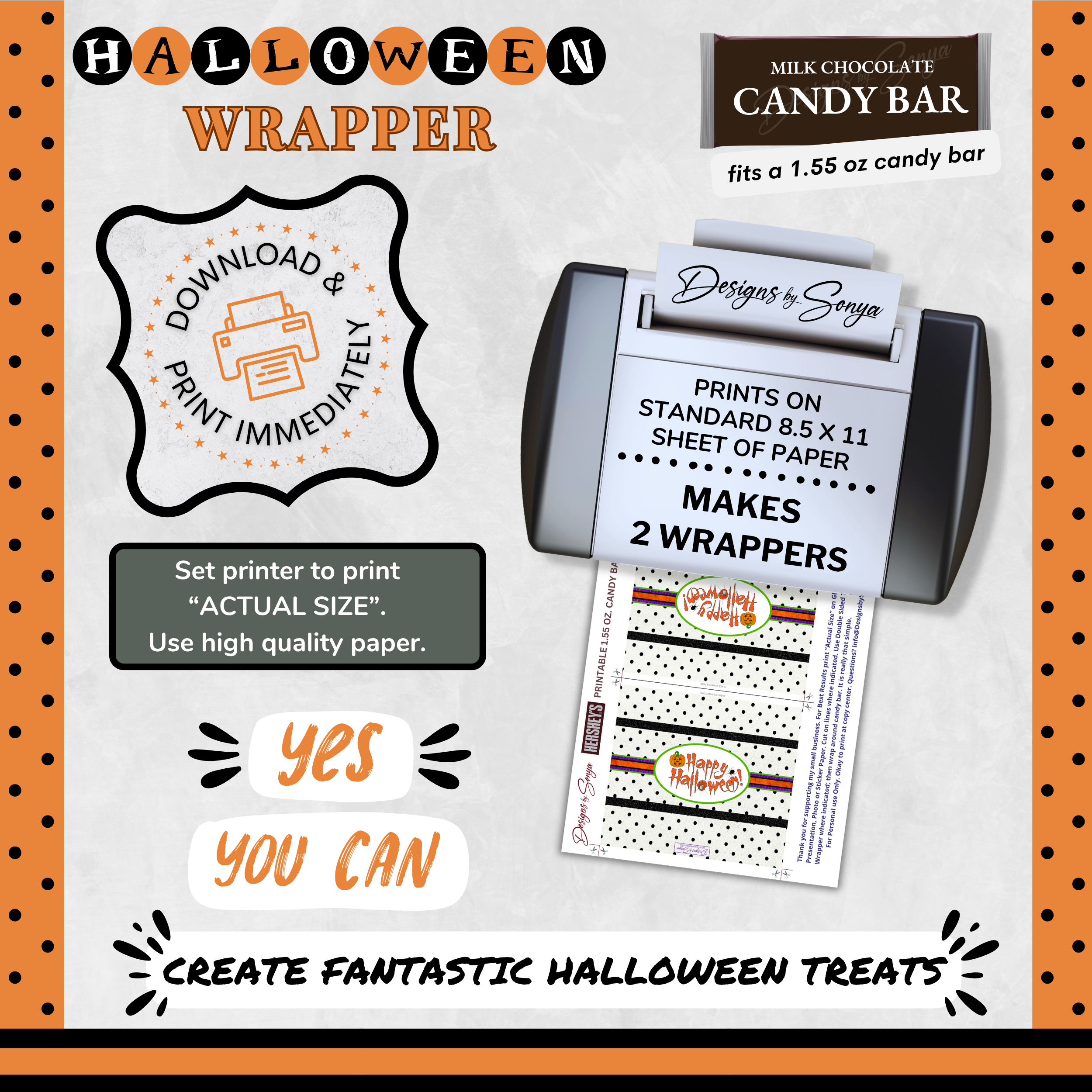 Custom Halloween Digital Candy Bar Wrapper | Printable Candy Bar Covers | Instant Download for Trick-or-Treat Party Favors | Fits 1.55 oz Hershey's Chocolate Bar