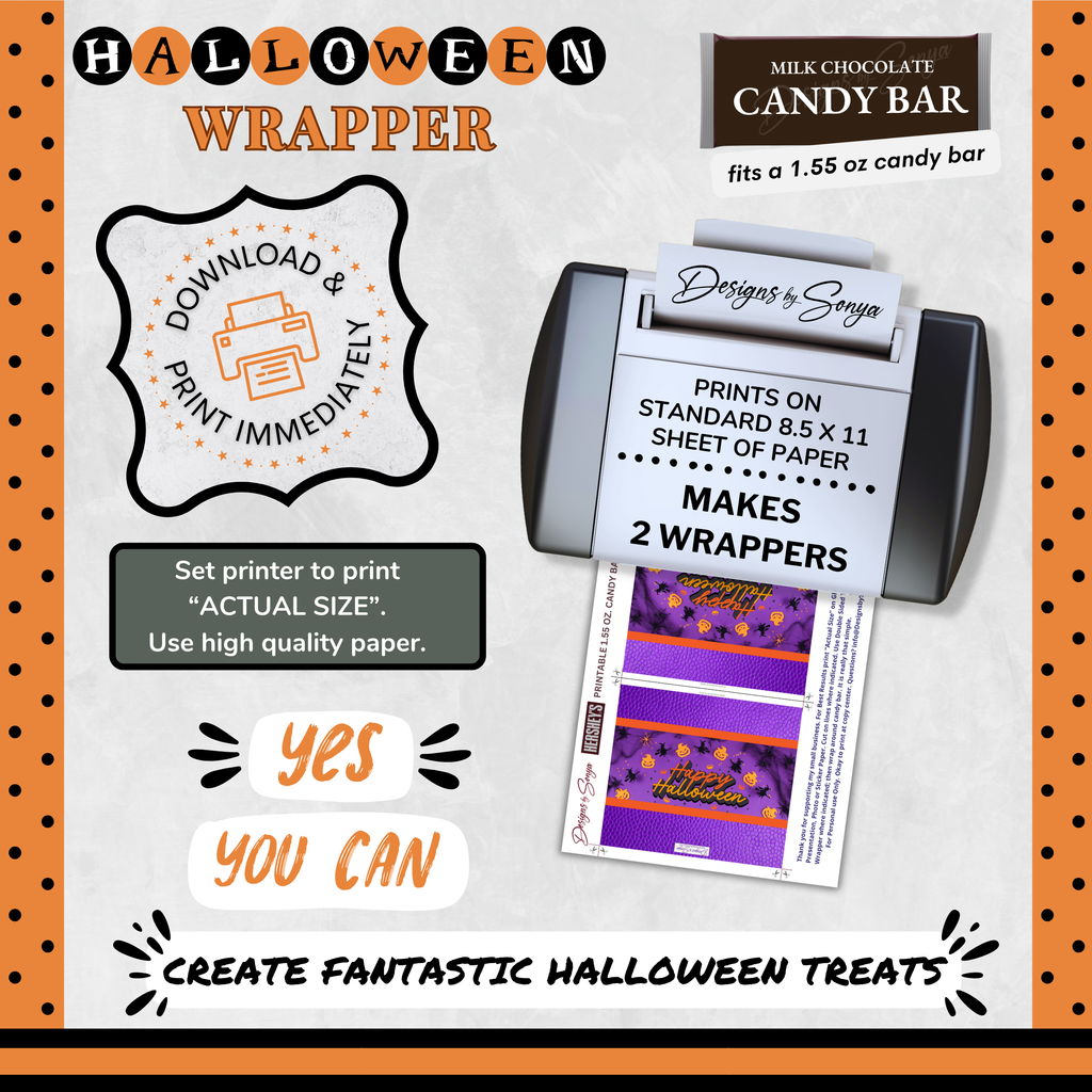Custom Halloween Digital Candy Bar Wrapper | Printable Candy Bar Covers | Instant Download for Trick-or-Treat Party Favors | Fits 1.55 oz Hershey's Chocolate Bar