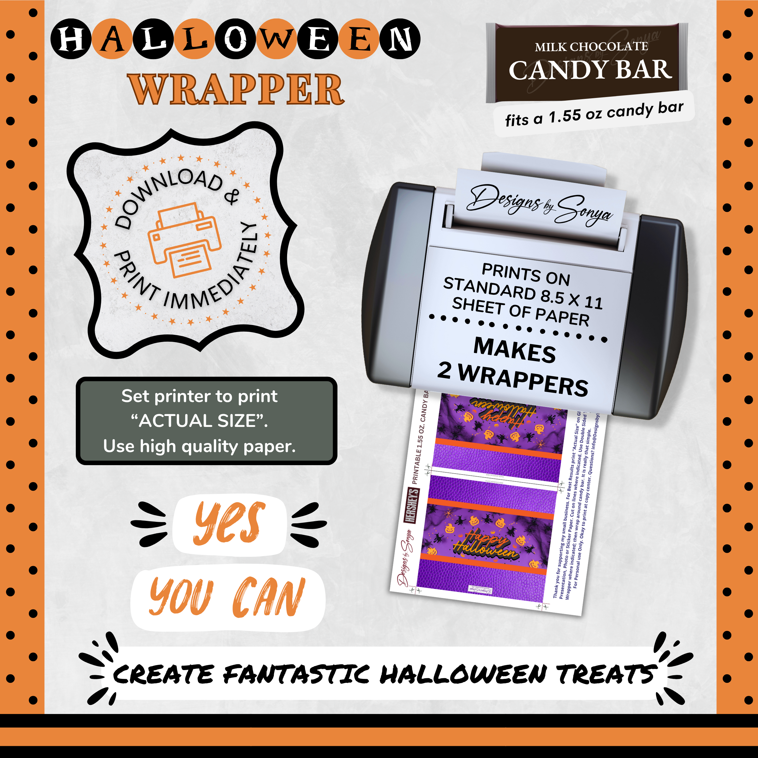 Custom Halloween Digital Candy Bar Wrapper | Printable Candy Bar Covers | Instant Download for Trick-or-Treat Party Favors | Fits 1.55 oz Hershey's Chocolate Bar