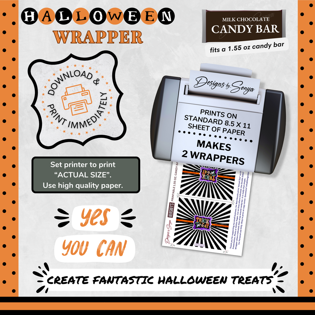 Custom Halloween Digital Candy Bar Wrapper | Printable Candy Bar Covers | Instant Download for Trick-or-Treat Party Favors | Fits 1.55 oz Hershey's Chocolate Bar