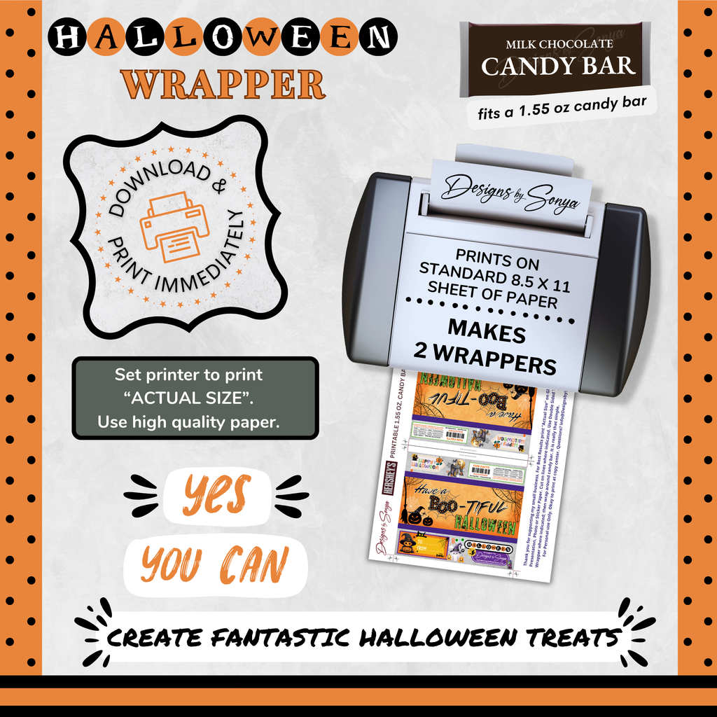 Custom Halloween Digital Candy Bar Wrapper | Printable Candy Bar Covers | Instant Download for Trick-or-Treat Party Favors | Fits 1.55 oz Hershey's Chocolate Bar