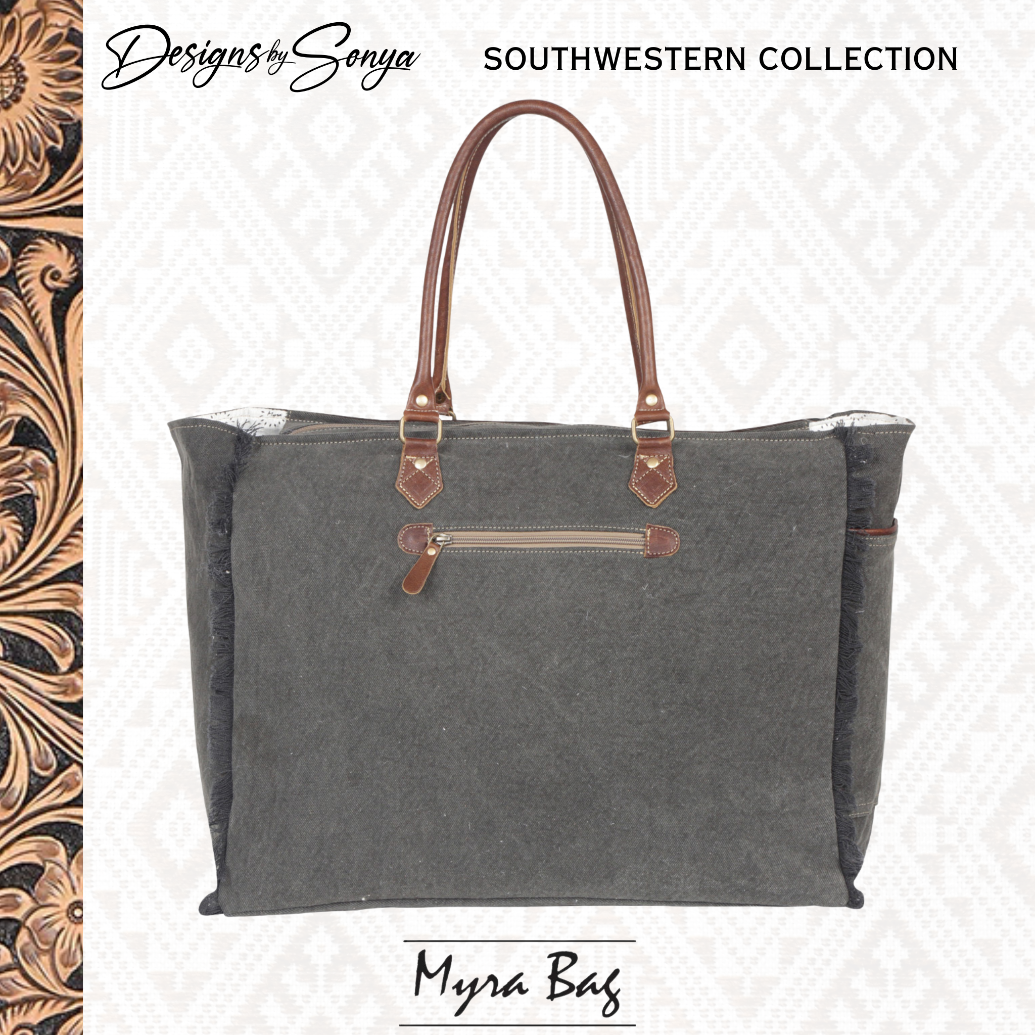 Classic Southwestern Elegance | Asterias Canvas and Hair-on Fur Leather Bag | Myra Bags | S-4393