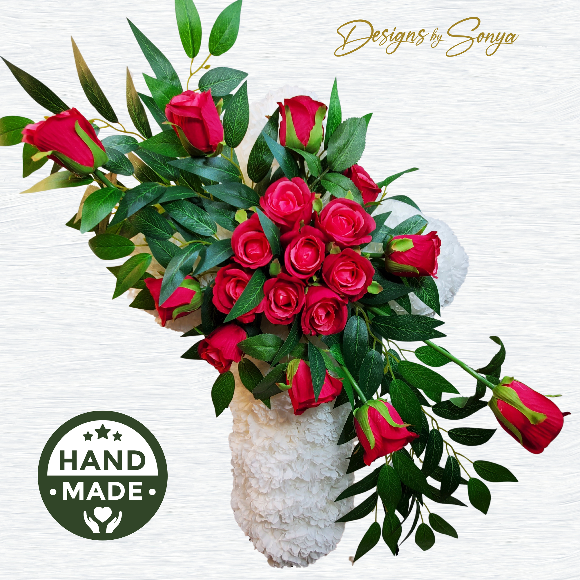 Eternal Love Standing Cross - White Carnations and Red Roses Memorial