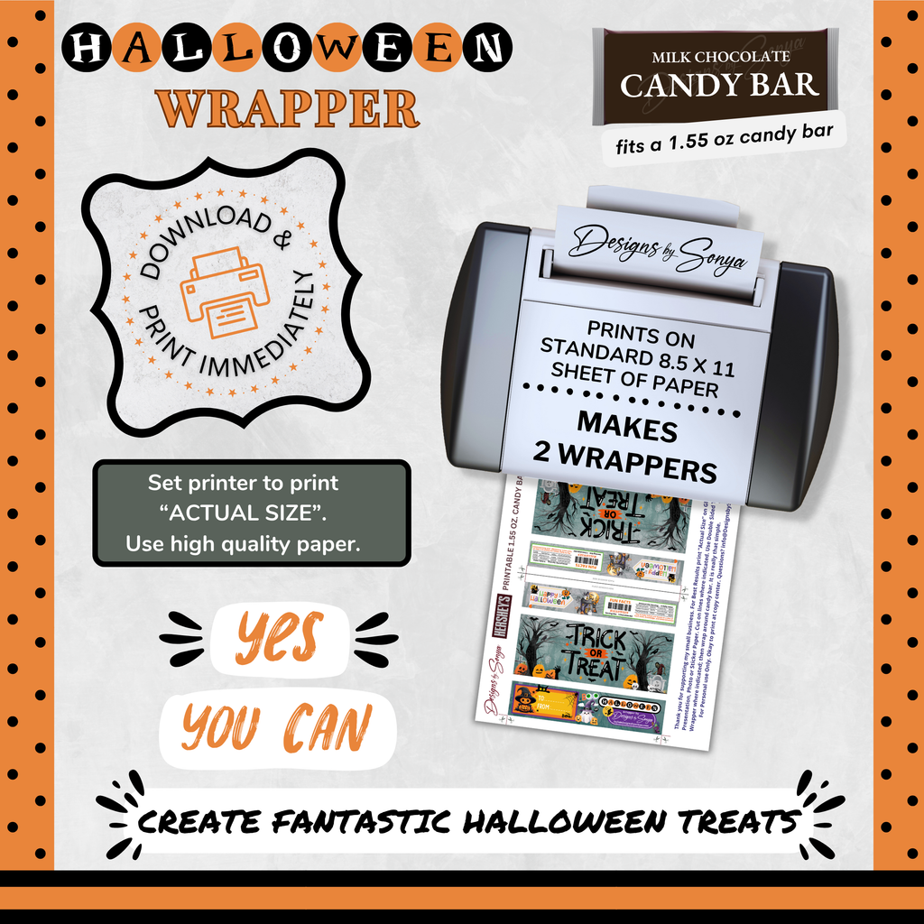 Custom Halloween Digital Candy Bar Wrapper | Printable Candy Bar Covers | Instant Download for Trick-or-Treat Party Favors | Fits 1.55 oz Hershey's Chocolate Bar